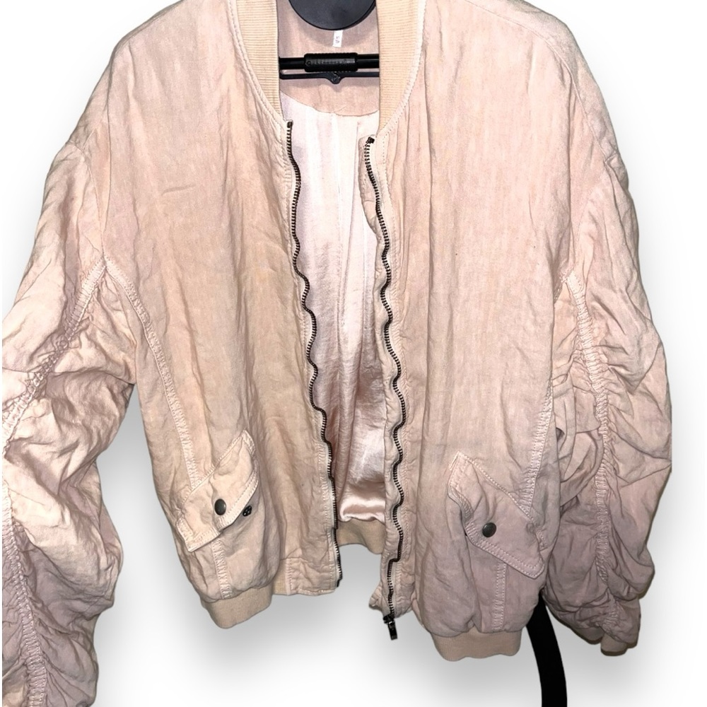 Free People Jacket Women Small Bomber Ruched Oversized Slouchy Linen Xs - Picture 5 of 7